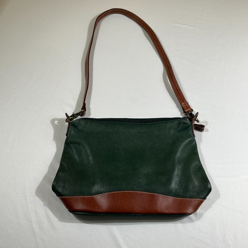 Hunt Club Vintage Green Leather Crossbody Bag Paisley Lining Brass Hardware